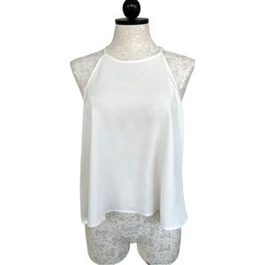 Monki Ivory Sheer Crinkle Swing Tank Sleeveless Blouse Button Shoulder Sz Large